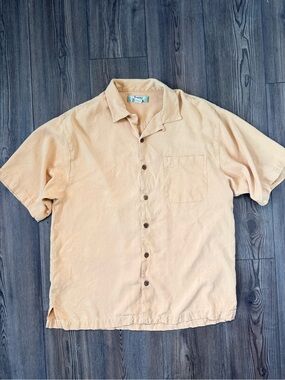 Vintage Tommy Bahama Shirt Mens Size Medium 100% Silk Pastel Orange Y2K